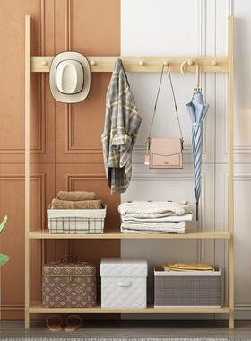 实木衣架衣服家用收纳立置物架卧室落地式衣架简易衣99279挂帽