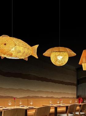 灯藤编吊灯民宿藤艺QCP灯具灯厅灯竹编吊餐吊灯竹艺麻绳吊灯