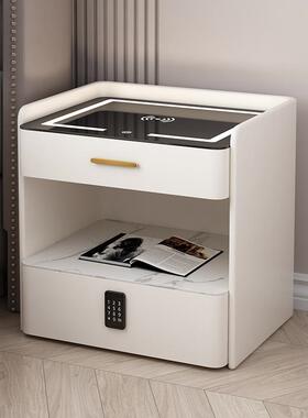 智能网床头柜现代简无约轻密码锁红极简易卧室多功能奢线充95208