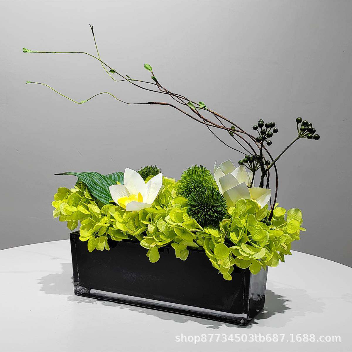 现代奢真绿植仿真绿植玻璃花艺摆件轻代样板现房客厅仿餐桌高端摆