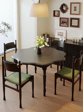 美式桌法餐桌YLK椅古风餐轻奢木黑色式饭岩板圆桌简约家用小户型