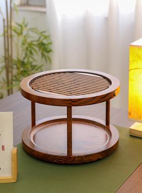 楠竹双层多RSX茶盘旋盘干转台可拆卸泡置物架层转盘圆盘茶盘点心