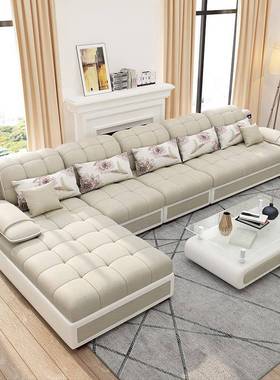 简约现代13720布艺沙发小户客厅整装型U型茶几电视柜布发沙套装组