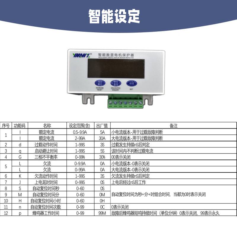 电机综合保护器过载缺相断相三相不平衡欠流过流断相智能电动机
