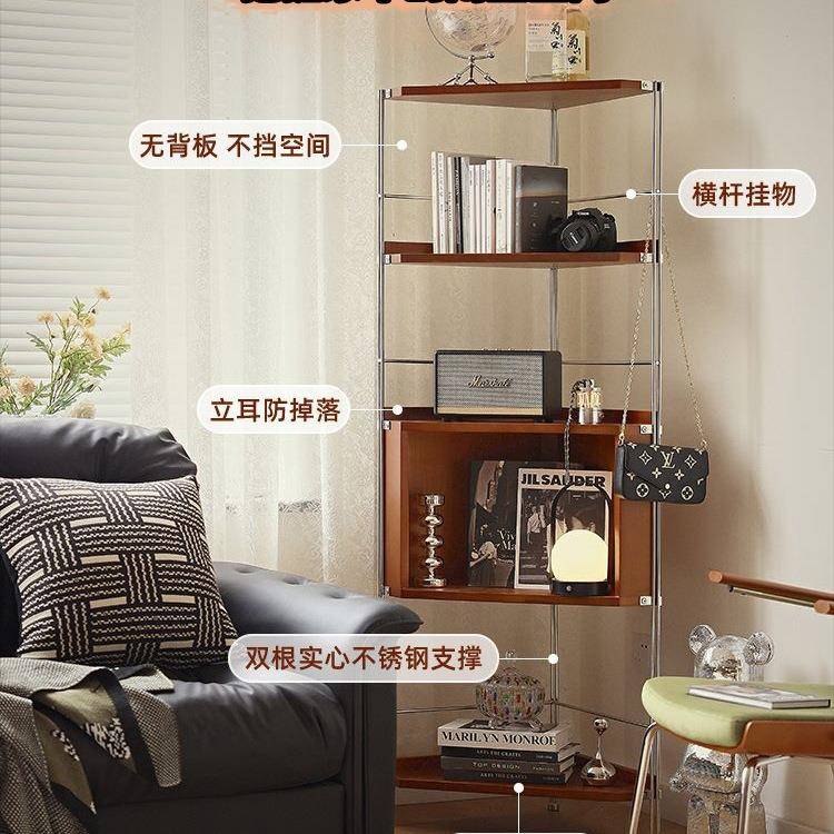 山林中古风转置物架实收木三角展示柜客556厅角墙角卧室多功能书