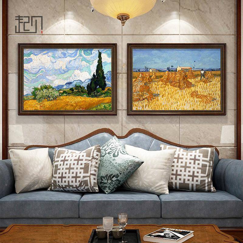 美式梵高收大气客厅装饰画欧式玄丰关过道走415挂廊世界名画画壁