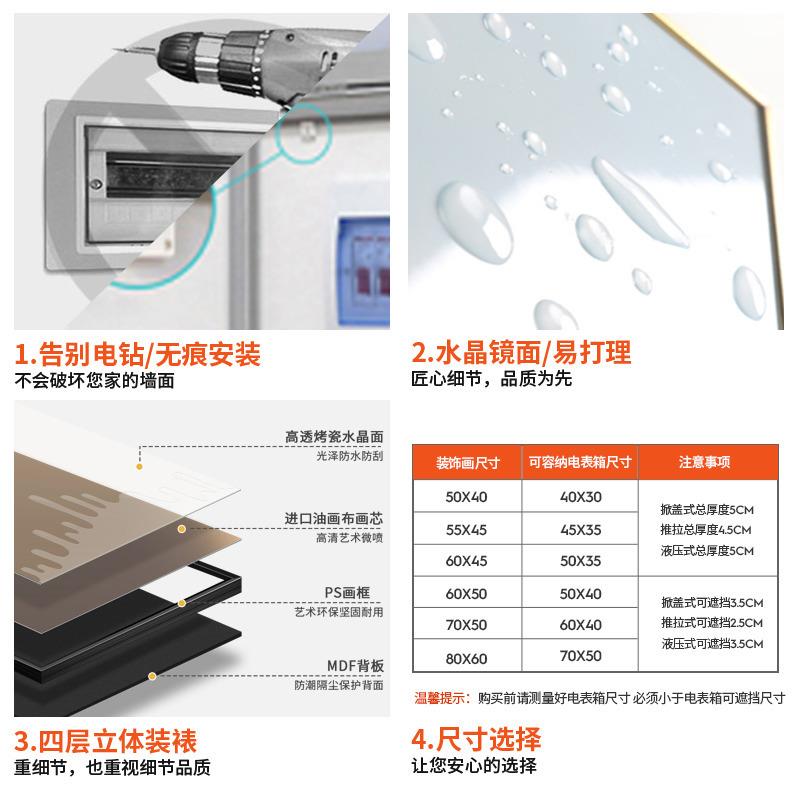 山水画电画表箱674箱装饰盖板新中式配电挡电闸盒弱开关免遮打孔