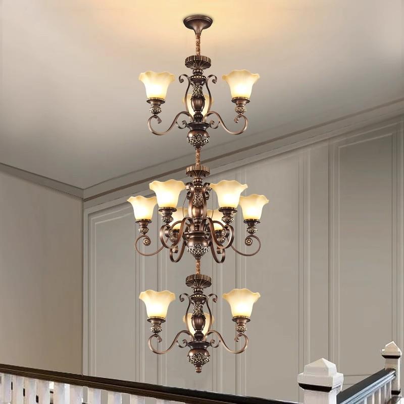 美吊式楼梯长loft挑空厅主灯灯323旋转楼梯间客欧式别墅复式楼大