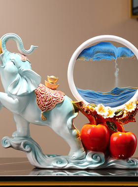 新中式元宝大象流沙画桌面摆件公室E装饰品家居客厅酒柜办乔迁礼