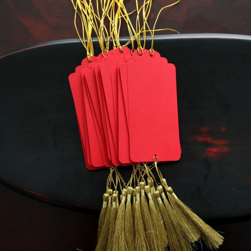 新年许愿卡红色j祈卡金色流苏许愿树挂件祝贺卡圣诞节心愿卡片