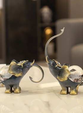 简约吉祥如意大象水晶球招财摆件客厅玄关N酒柜家居装饰品礼品