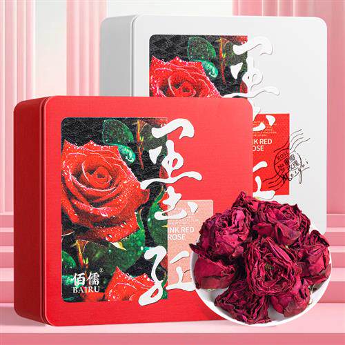 佰儒 云南墨红重瓣玫瑰花茶花冠大朵冻干60g*2盒