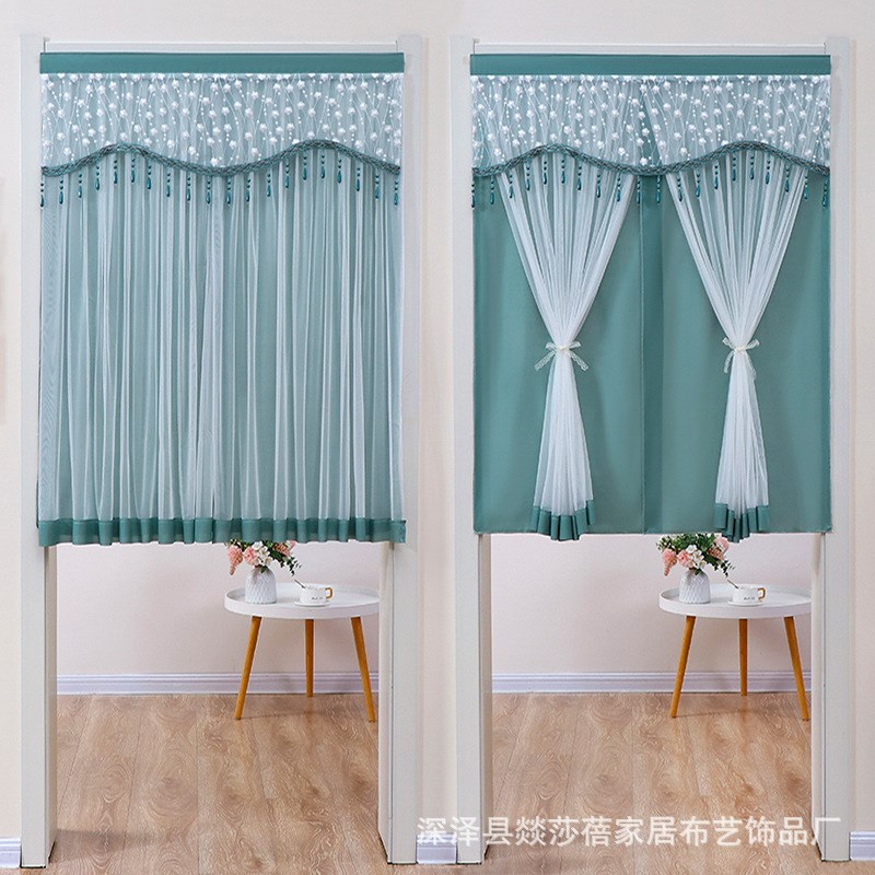门帘半帘短帘卧室卫生间遮挡帘厨房纱帘蕾丝法式半截隔断帘免打孔