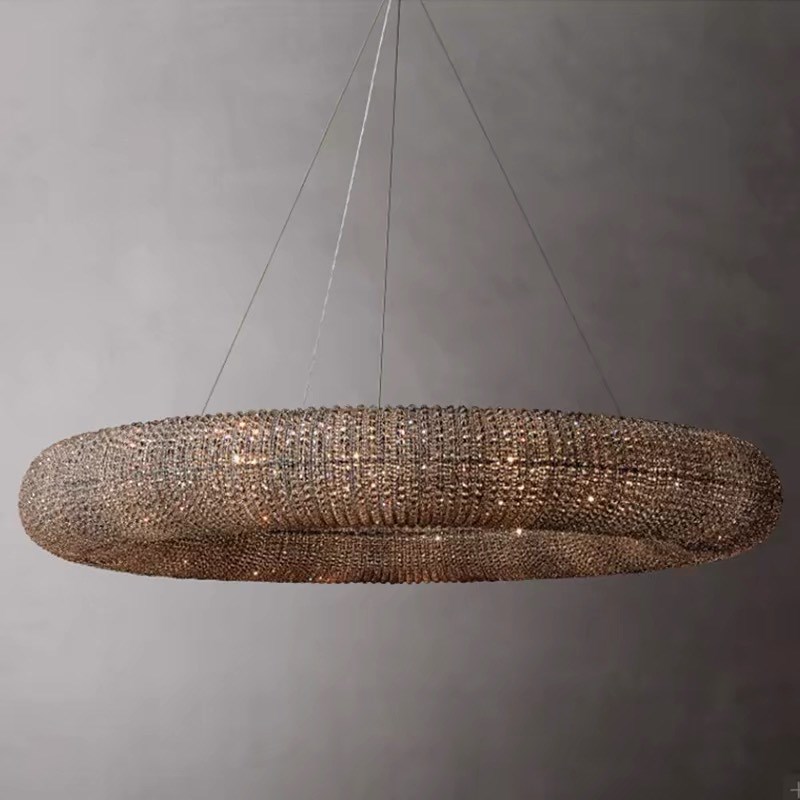 rh美式水晶吊灯创意圆环客厅简约餐厅复古别墅样板间水晶环形吊灯