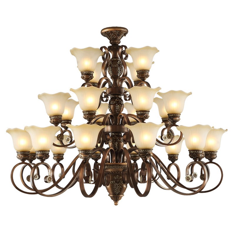 美式奢华复古别墅大气三层树脂吊灯复式楼梯客厅酒店工程灯具