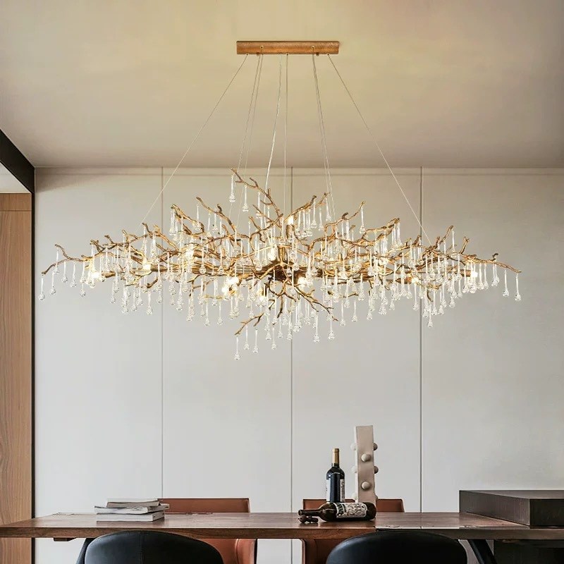 现代轻奢餐厅水晶全铜吊灯设计师水滴树枝客厅奢华别墅水晶吊灯