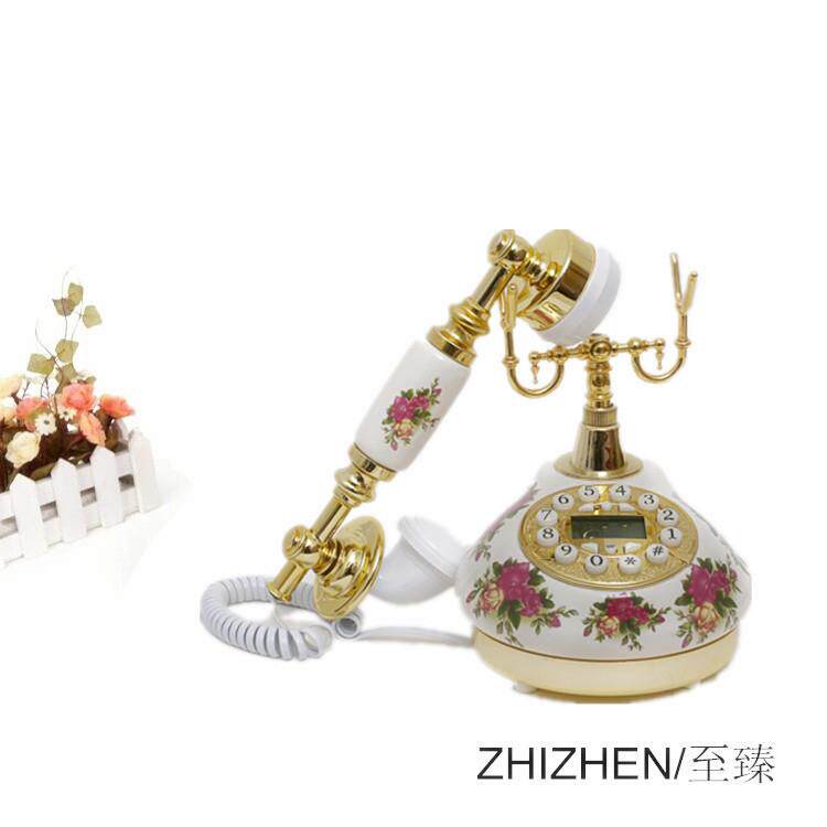 至臻陶瓷仿古电话免提背光 卧室客厅欧式田园有绳家庭固定座机507