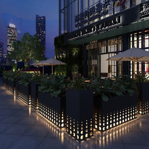 户外铁艺花箱发光不锈钢围栏外摆花槽长方形售楼部可组合隔断花箱