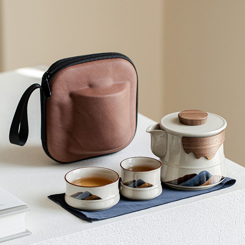 山山而川手抓壶旅行茶具套装收纳包便携式随身户外露营快客杯一壶