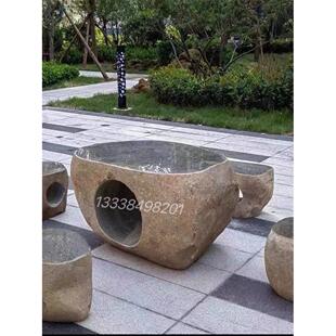 整石桌石凳庭院花园户外天然青石桌鹅卵石桌椅户外别墅装饰