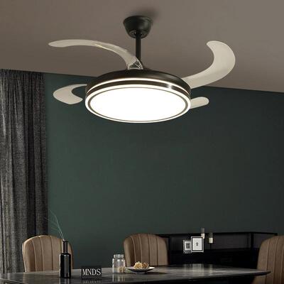 天亨厅隐吊扇灯风扇形灯厅餐卧室家用简约带客电扇的L12ED风扇灯