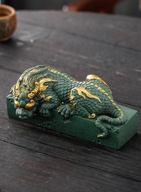 中式招tb-73022瑞兽盘龙桌面家居关饰装品摆件客厅办公室财玄青纱