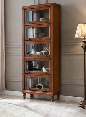 美式实木书柜由组合简约三THW四五门书储物柜自欧式橱带玻门璃书