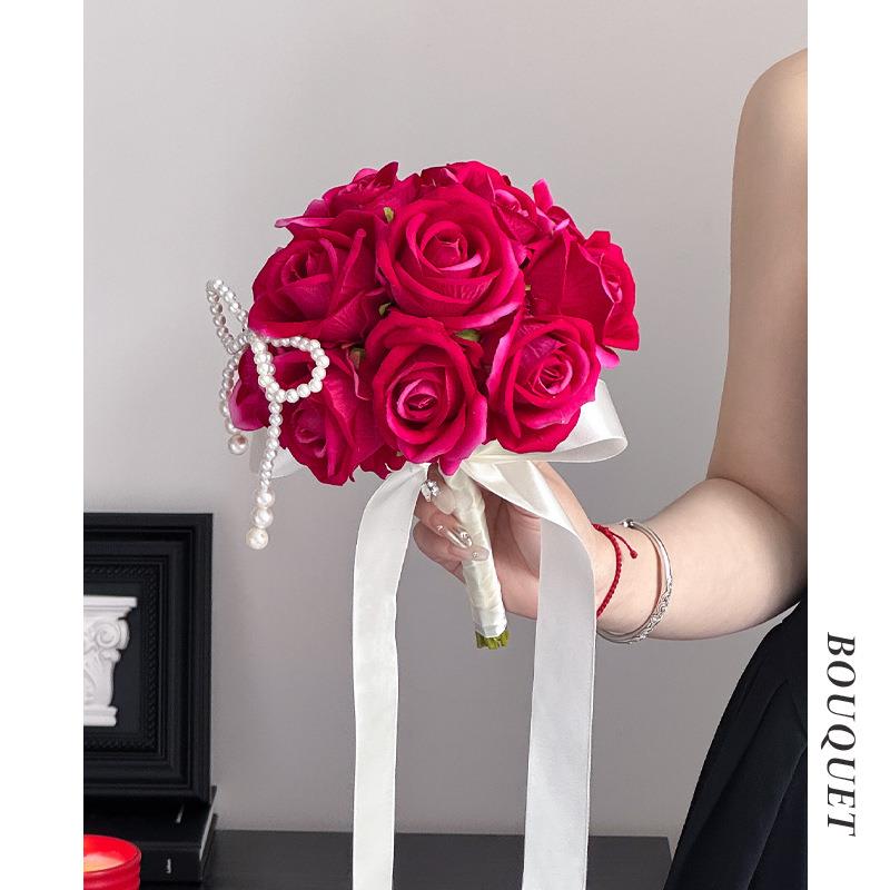 弗洛伊德玫瑰仿真ONL新花娘手捧花花婚礼结花束婚拍照道具红色复