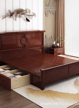m新中式实木床1.8m1.5大主简约双人床JLO家卧用高箱储物婚床小户