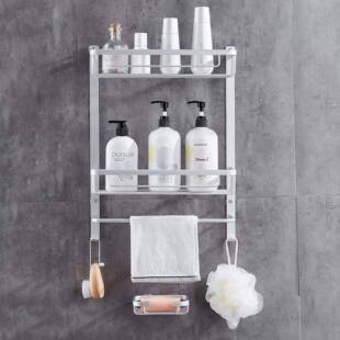 浴室浴架壁架自免MEN-8601粘铝淋制挂钩钻带孔篮浴室架带毛巾架和