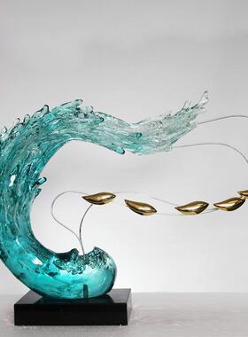 酒店大堂树脂抽象水浪花雕厅塑样件板房客水浪花抽象落地0361雕摆