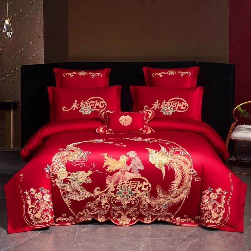 结婚龙2191刺绣件套高端陪嫁凤婚四庆床裙款多件加厚磨毛四季款套,床上用品,婚庆床品套件,淘宝优惠券,粉丝福利购,淘宝优惠卷