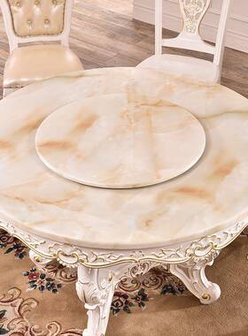 式吃大理石实木桌餐桌椅42152组欧合小户型家用圆形饭桌子圆带转
