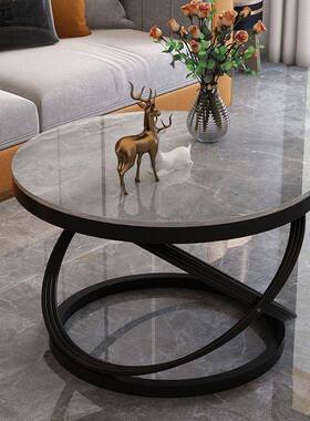 意式板客茶几轻奢现代小户型茶55649几合桌厅圆形茶桌组沙发边岩