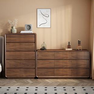 全实木斗柜卧物抽室靠墙九置物屉床尾储柜胡桃色五斗VON收纳柜