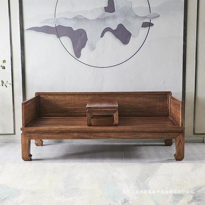 中式实木汉床小户型明清榻床榫榆木沙发简JY-A卯约客厅黑新胡罗桃