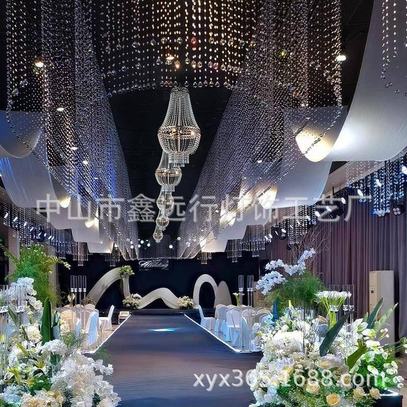 新款结婚庆道具欧式吊铁艺水晶链意吊珠灯装饰婚5035庆节日创水晶