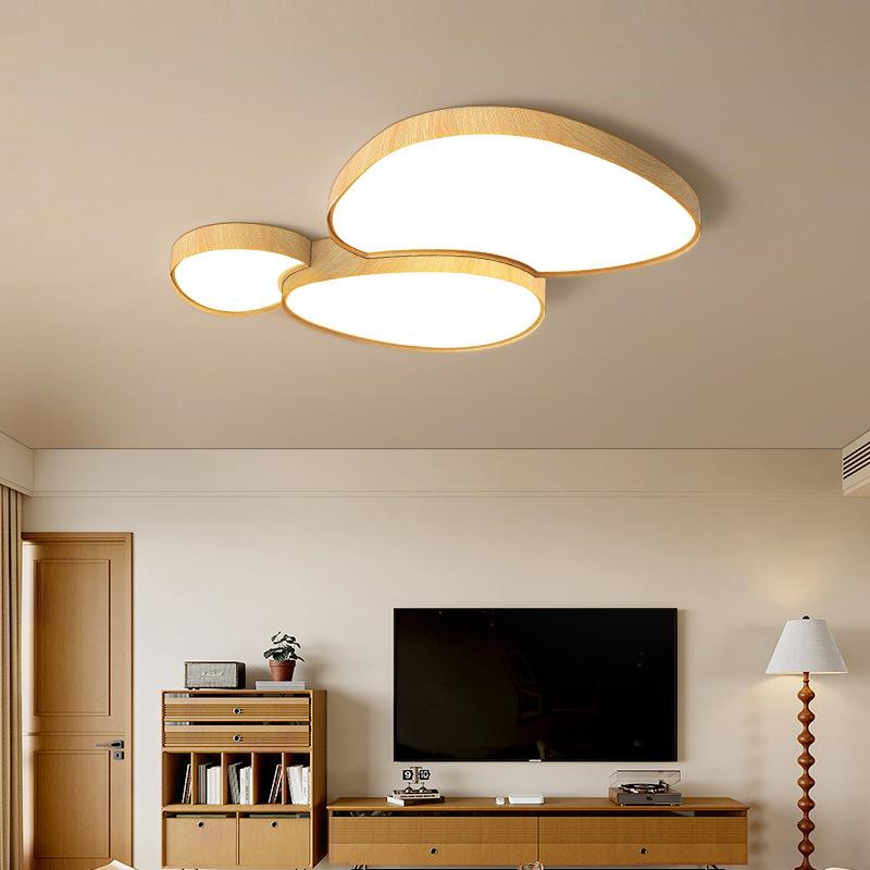 新款复古客灯LED吸顶灯现代简厅鹅卵石胡63木约色中古风卧室桃灯