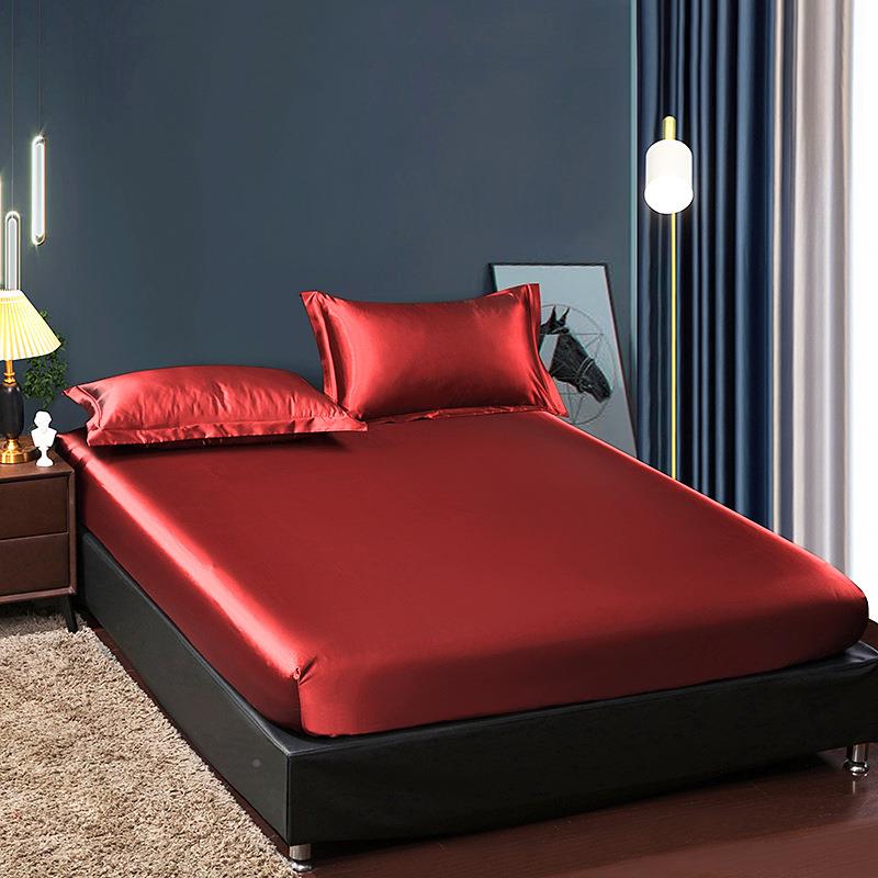 轻奢水洗风真丝四件KX-6504红色系婚简约床上用套品婚庆结冰丝纯