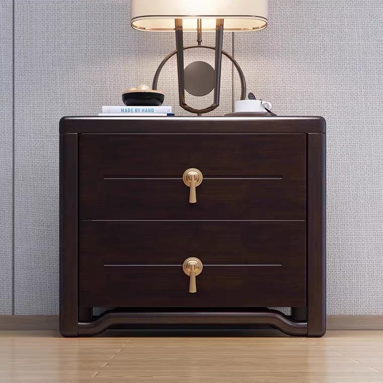 新中式实木床头柜现简约免安装黑檀色代胡木桃卧储室床边物639收