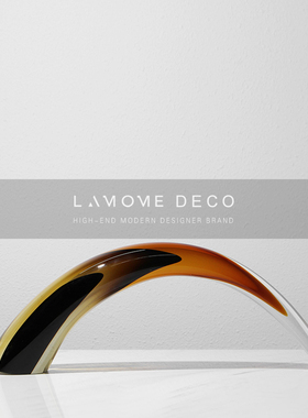 简约橘色渐变水晶玻璃流线形摆件样板间售楼处U客厅桌面装饰品