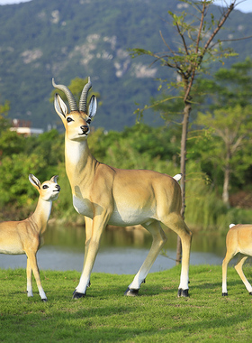 户外中式公母羚羊雕n塑玻璃钢摆件花园庭院草坪售楼部景观动物装