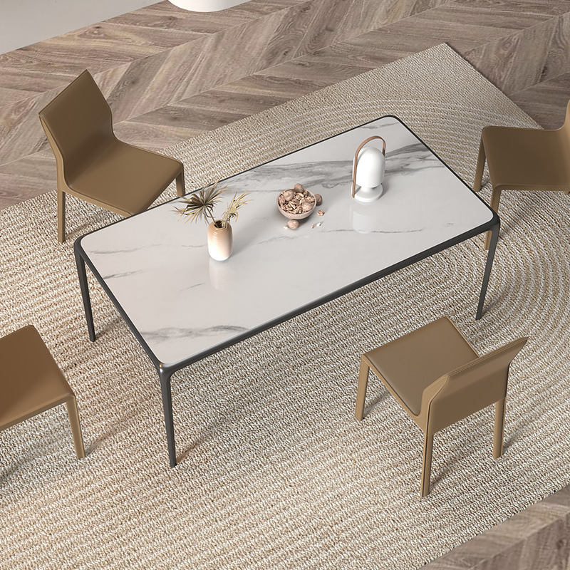 意式亮光岩板餐桌椅组合饭厅创意吃饭M桌子小户型铝合金架子