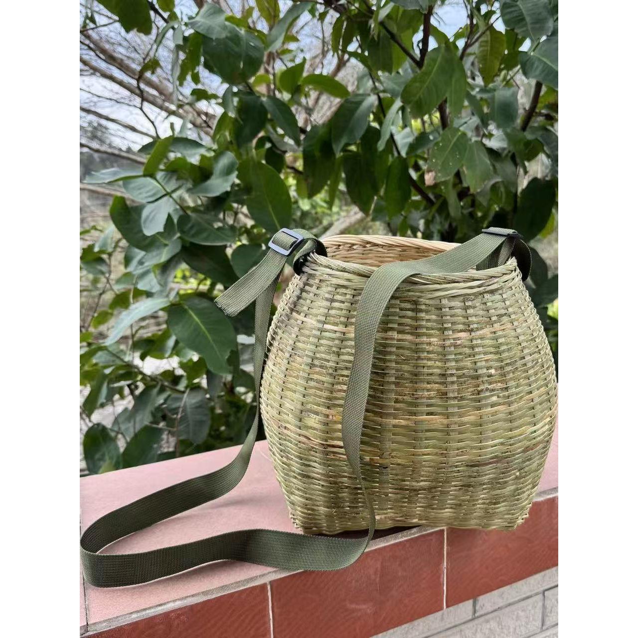 手工竹编采茶篓挎背篓泥鳅篓鱼篓捡菌子篓全竹青采茶编织采茶尖篮