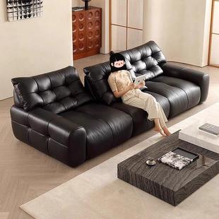 中世纪云朵沙发客厅2025黑色层皮革可移动靠背升级版梦特沙发