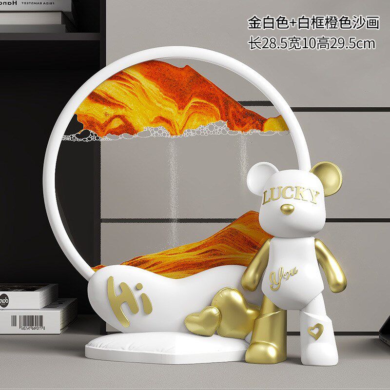 创意沙漏幸运熊流沙桌面流沙画摆件家居客厅酒柜玄关办公室装饰品