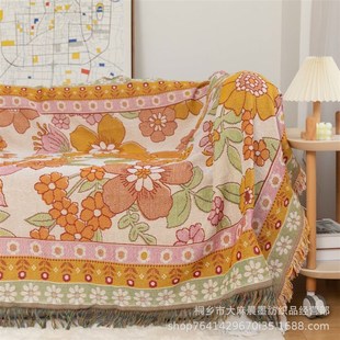温馨欧式花朵提花棉质流苏沙发毯 露营毯 床尾毯线毯加厚