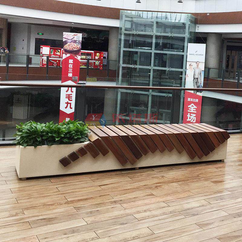 依塔斯商场创意玻璃钢休闲椅花盆组合走廊休息区仿木纹长凳座雕塑