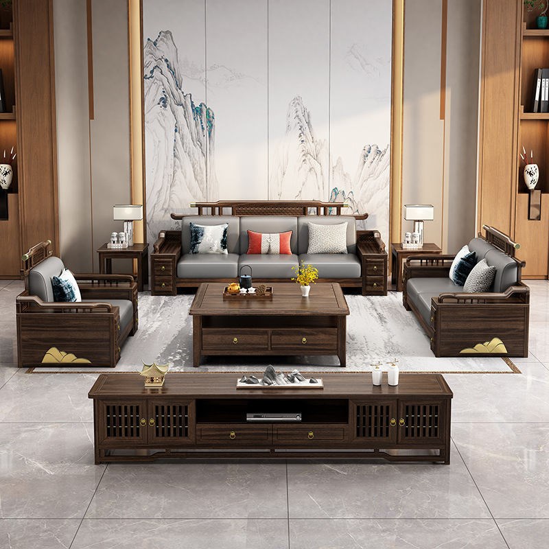 乌金木新中式实木沙发大小户型轻奢风高箱储物客厅冬夏两用沙发