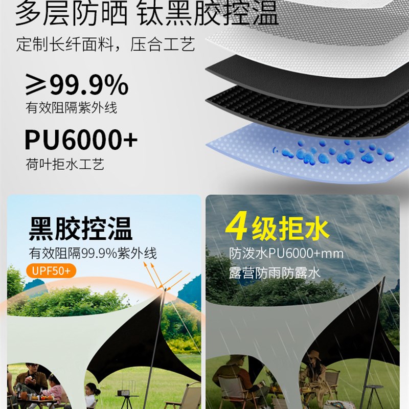 星角天幕户外便携黑胶露营帐篷野营野餐大遮阳棚防雨防晒装备